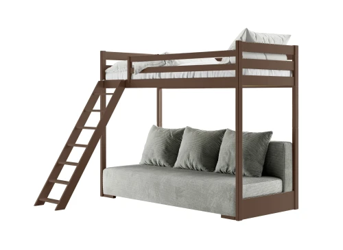 SOFINO 90x200/140x200  tmavá čokoláda na patrové posteli s rozkládací pohovkou šedá látka zoom 15 sage Lano Nábytek zoom 15 sage Lano Nábytek