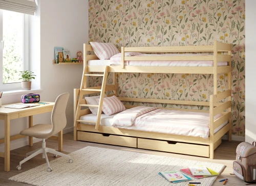 FAMI 90x200/120x200 nenatřené dřevo patrová postel se širší ložnou plochou Lano Nábytek