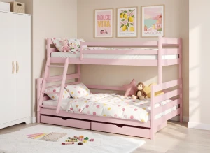 FAMI 90x200/120x200 růžová patrová postel se širší ložnou plochou Lano Nábytek