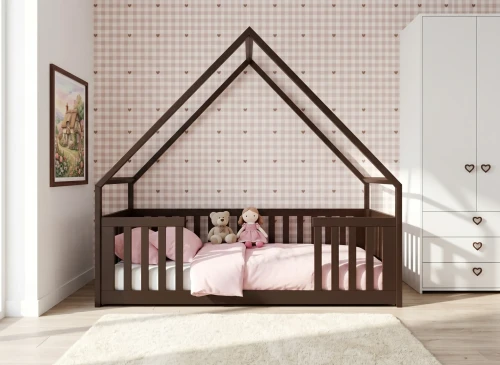 BEE 80x200 dark chocolate Montessori floor bed children's house Lano Furniture