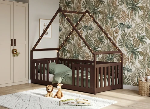 BEE 80x200 dark chocolate Montessori floor bed children's house Lano Furniture