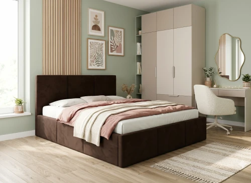HAVEN 120x200 čokoládová čalouněná postel velur Manila 04 Lano Meble