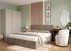 HAVEN 120x200 kávová čalouněná postel velur Manila 05 Lano Meble