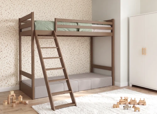 SOFENA 90X200 mléčná čokoláda lůžko na patrové posteli s modulární pohovkou světle šedá látka dove 19 Lano Nábytek