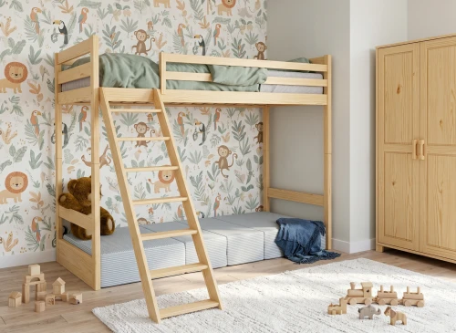 SOFENA 90X200 nenatřené dřevo na patrové posteli s modulární pohovkou šedá zoom 15 sage Lano Nábytek