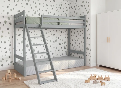 SOFENA  90X200 popelavá postel na vyvýšené konstrukci s modulární pohovkou světle šedá zoom 15 sage Lano Nábytek