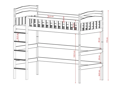 MIA 90x190 mléčná čokoláda jednolůžková patrová postel se zvýšenou částí Lano Nábytek