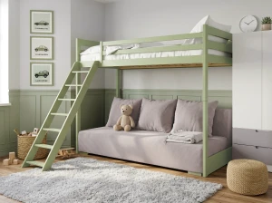SOFINO  90x200/140x200 olivová postel na vyvýšené konstrukci s rozkládací pohovkou světle šedá látka dove 19 Lano Nábytek