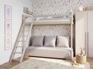 SOFINO  90x200/140x200 kašmír postel na vyvýšené konstrukci s rozkládací pohovkou světle šedá látka dove 19 Lano Nábytek