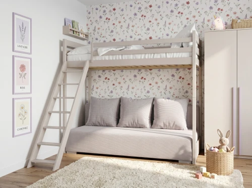 SOFINO  90x200/140x200 kašmír postel na vyvýšené konstrukci s rozkládací pohovkou světle šedá látka dove 19 Lano Nábytek