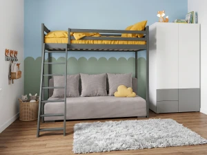SOFINO  90x200/140x200 grafitová postel na vyvýšené konstrukci s rozkládací pohovkou světle šedá látka dove 19 Lano Nábytek