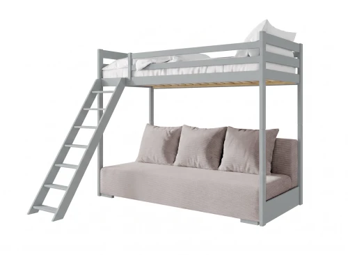 SOFINO  90x200/140x200 popelavá postel na vyvýšené konstrukci s rozkládací pohovkou světle šedá látka dove 19 Lano Nábytek