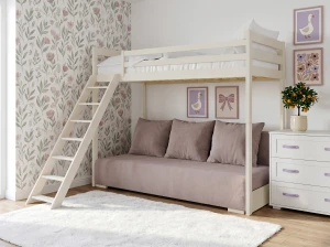 SOFINO  90x200/140x200 bavlna postel na vyvýšené konstrukci s rozkládací pohovkou světle šedá látka dove 19 Lano Nábytek