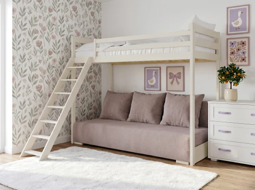 SOFINO  90x200/140x200 bavlna postel na vyvýšené konstrukci s rozkládací pohovkou světle šedá látka dove 19 Lano Nábytek