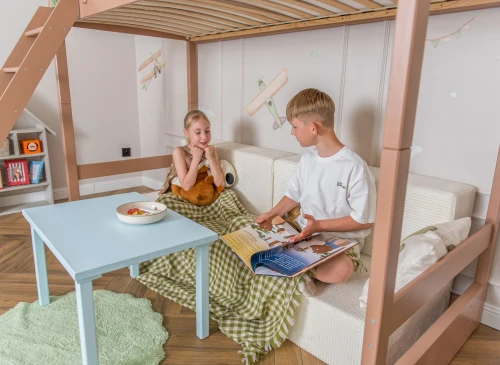 SOFENA 90X200 skořicová lůžko na patrové posteli s modulární pohovkou béžová látka poso 38 Lano Nábytek