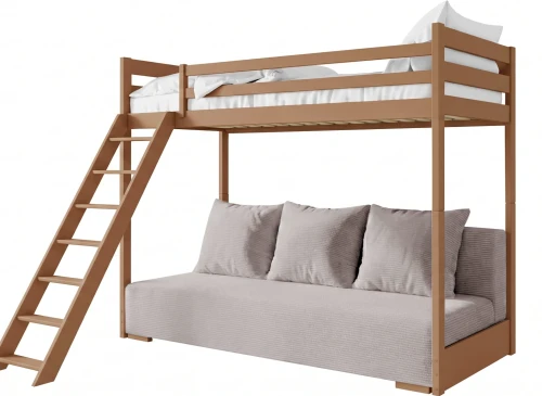 SOFINO  90x200/140x200 skořicová postel na vyvýšené konstrukci s rozkládací pohovkou světle šedá látka dove 19 Lano Nábytek
