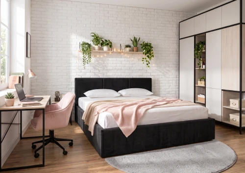 HAVEN 160x200 černá čalouněná postel z veluru Manila 18 Lano Nábytek