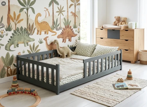 OTIS 120x200 grafitová dětská postel Montessori Lano Nábytek