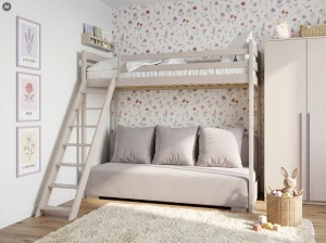 SOFINO  90x200/140x200 kašmír postel na vyvýšené konstrukci s rozkládací pohovkou světle šedá látka dove 19 Lano Nábytek