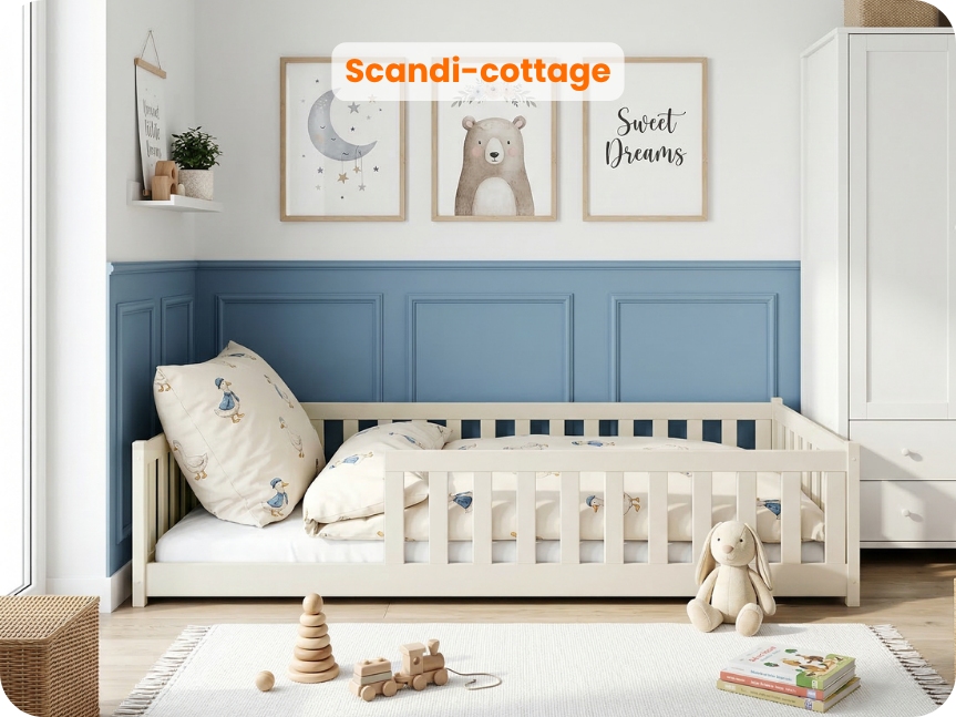 Bavlněná nízká dvojlůžková postel v chlapeckém pokoji „Scandi Cottage”