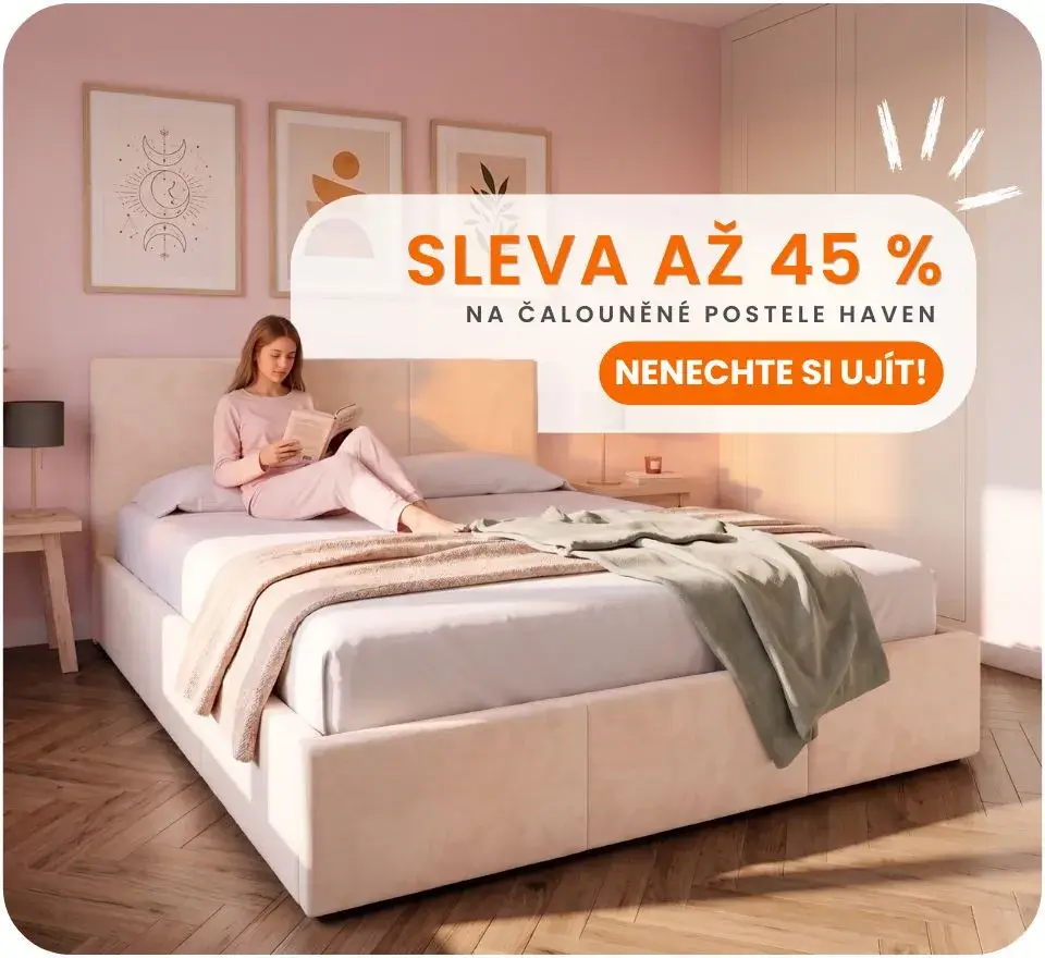 Sleva až 45 % na čalouněné postele HAVEN. Nenechte si ujít!