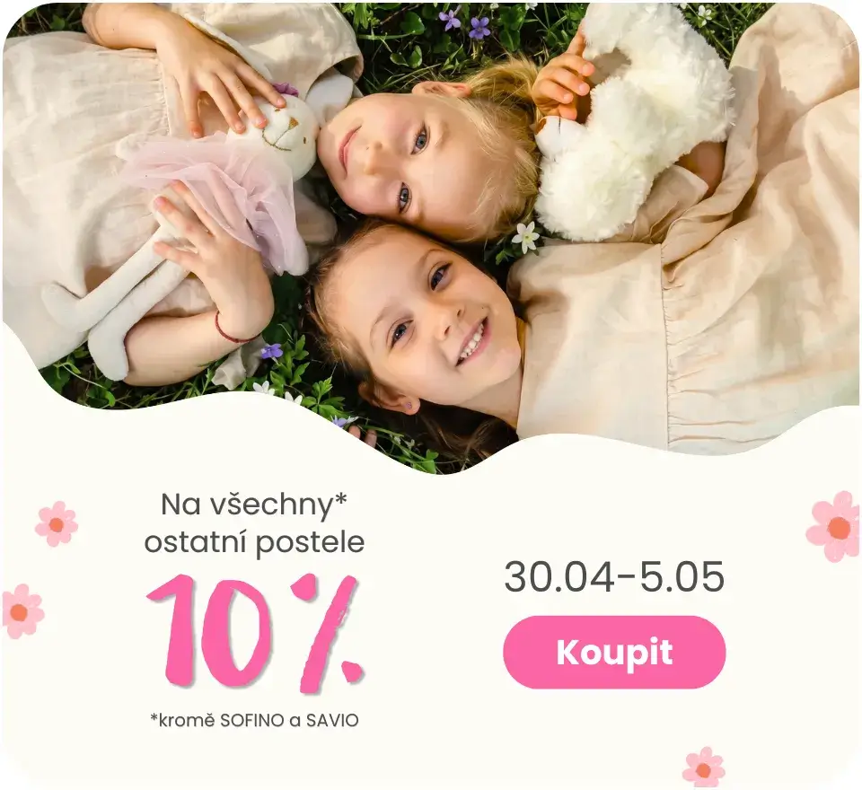 30.04–5.05 – na všechny ostatní postele (kromě SAVIO a SOFINO), které nejsou zahrnuty do 15% akce, nabízíme slevu 10 %